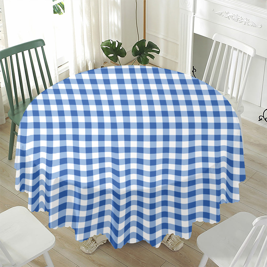 Sapphire Blue Check Pattern Print Waterproof Round Tablecloth