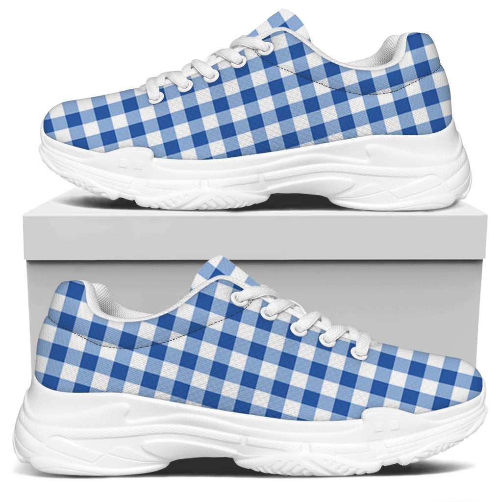 Sapphire Blue Check Pattern Print White Chunky Shoes