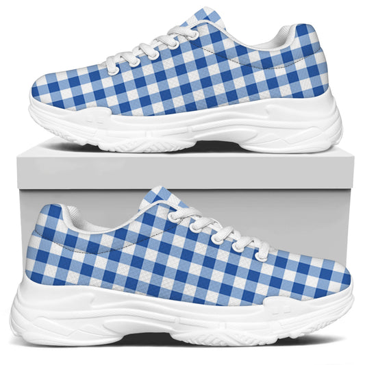 Sapphire Blue Check Pattern Print White Chunky Shoes