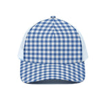 Sapphire Blue Check Pattern Print White Mesh Trucker Cap