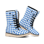 Sapphire Blue Check Pattern Print Winter Boots