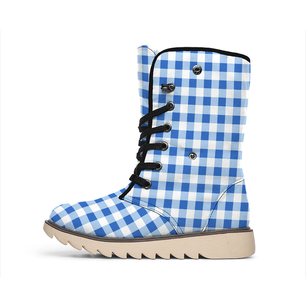 Sapphire Blue Check Pattern Print Winter Boots