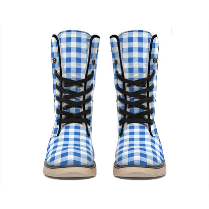 Sapphire Blue Check Pattern Print Winter Boots