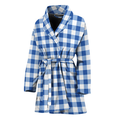 Sapphire Blue Check Pattern Print Women's Bathrobe