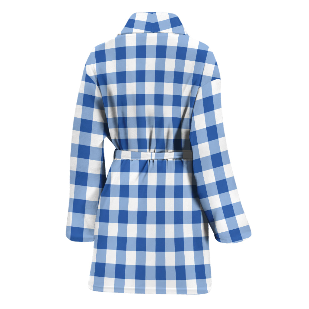 Sapphire Blue Check Pattern Print Women's Bathrobe