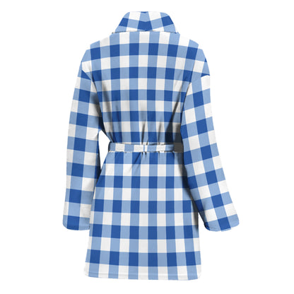 Sapphire Blue Check Pattern Print Women's Bathrobe
