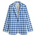Sapphire Blue Check Pattern Print Women's Cotton Blazer