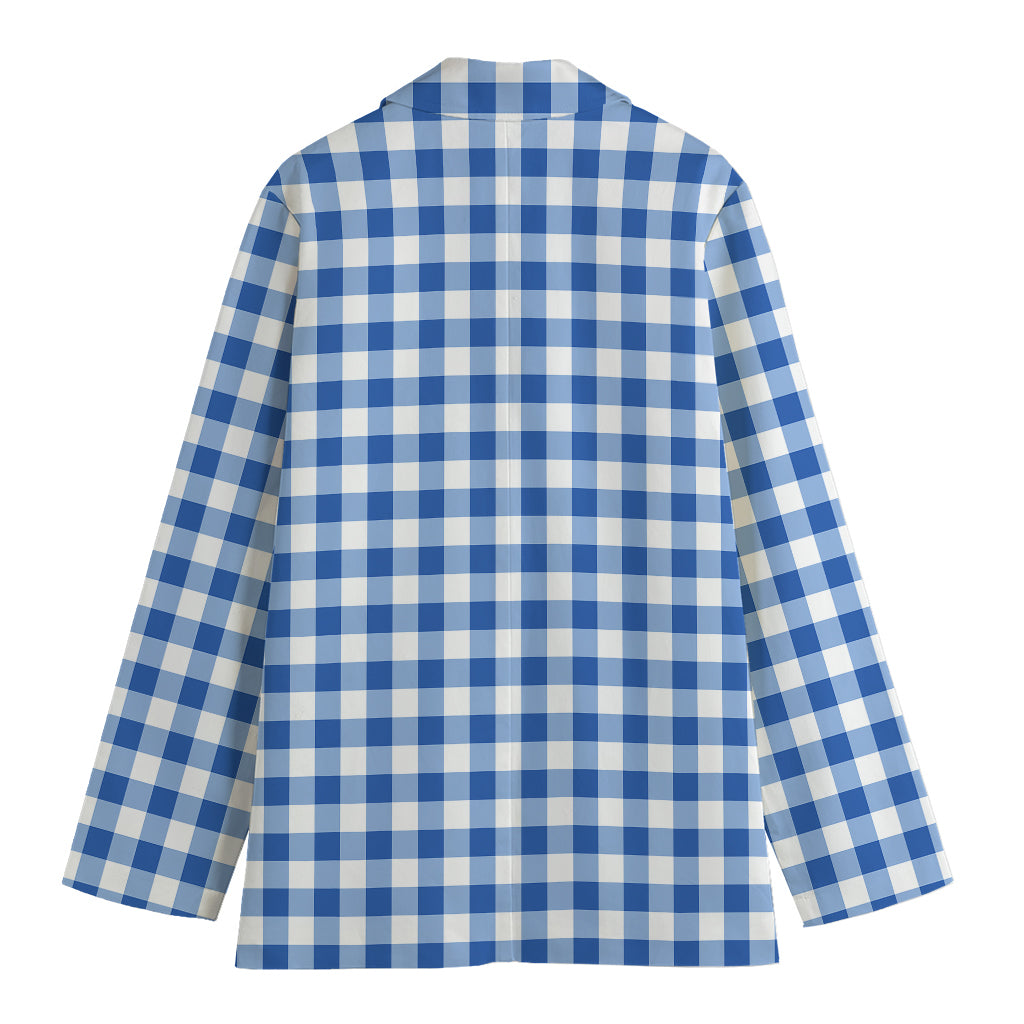 Sapphire Blue Check Pattern Print Women's Cotton Blazer