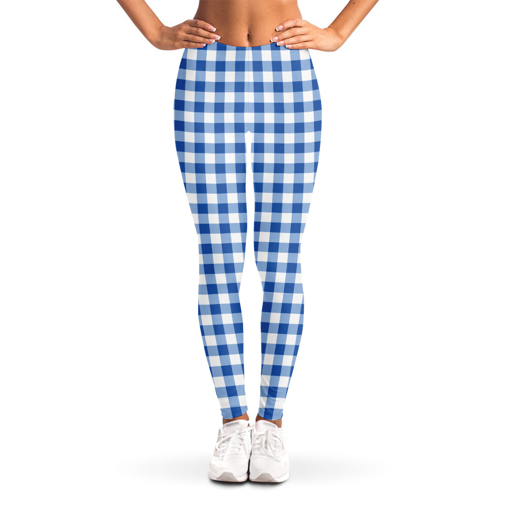 Sapphire Blue Check Pattern Print Women's Leggings