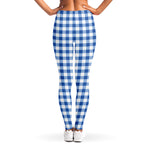 Sapphire Blue Check Pattern Print Women's Leggings