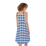Sapphire Blue Check Pattern Print Women's Sleeveless Dress