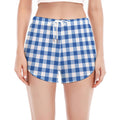 Sapphire Blue Check Pattern Print Women's Split Running Shorts