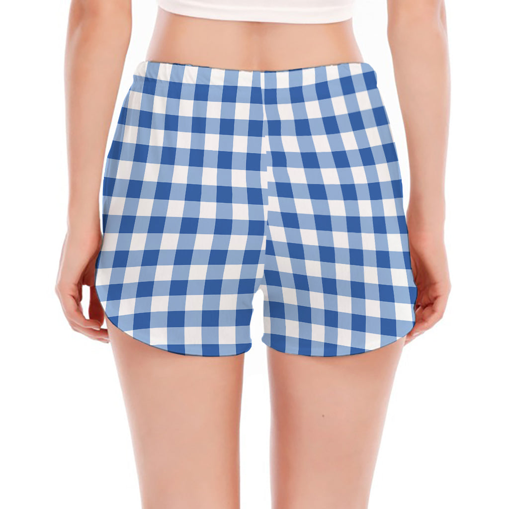 Sapphire Blue Check Pattern Print Women's Split Running Shorts