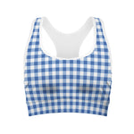 Sapphire Blue Check Pattern Print Women's Sports Bra