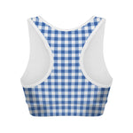 Sapphire Blue Check Pattern Print Women's Sports Bra
