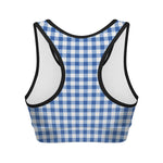 Sapphire Blue Check Pattern Print Women's Sports Bra