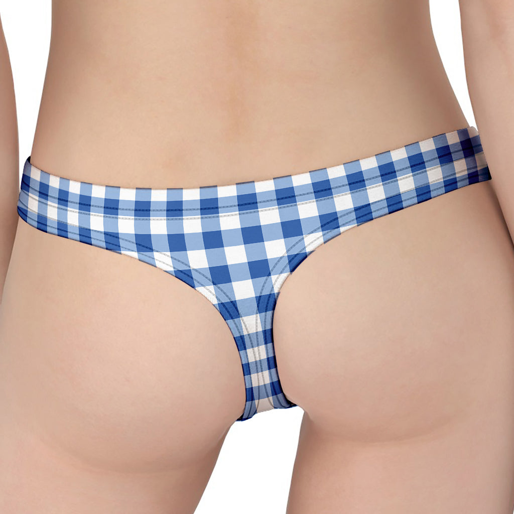 Sapphire Blue Check Pattern Print Women's Thong