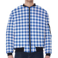 Sapphire Blue Check Pattern Print Zip Sleeve Bomber Jacket