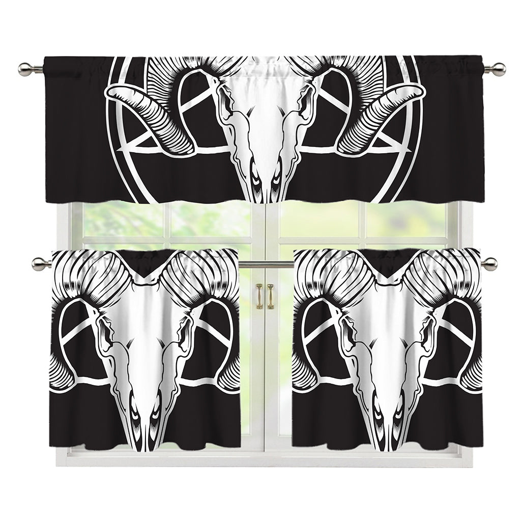 Satan Goat Skull Pentagram Print 3 Piece Kitchen Curtains