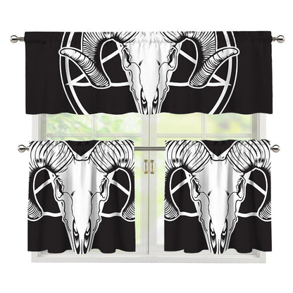 Satan Goat Skull Pentagram Print 3 Piece Kitchen Curtains