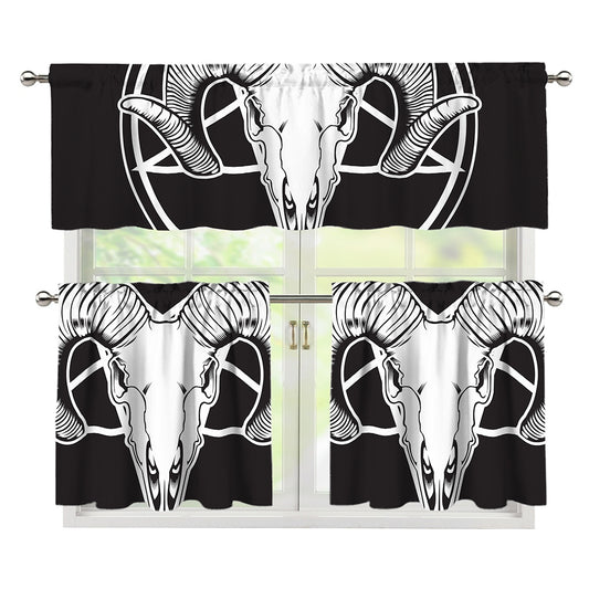 Satan Goat Skull Pentagram Print 3 Piece Kitchen Curtains