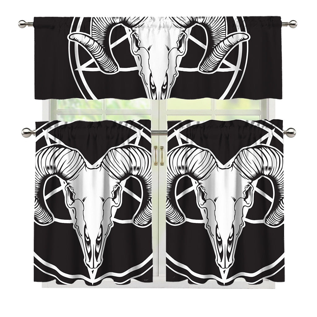 Satan Goat Skull Pentagram Print 3 Piece Kitchen Curtains