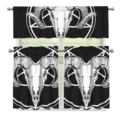 Satan Goat Skull Pentagram Print 3 Piece Kitchen Curtains