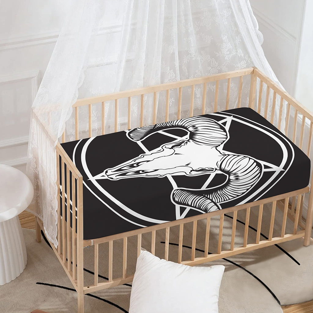 Satan Goat Skull Pentagram Print Baby Crib Sheet