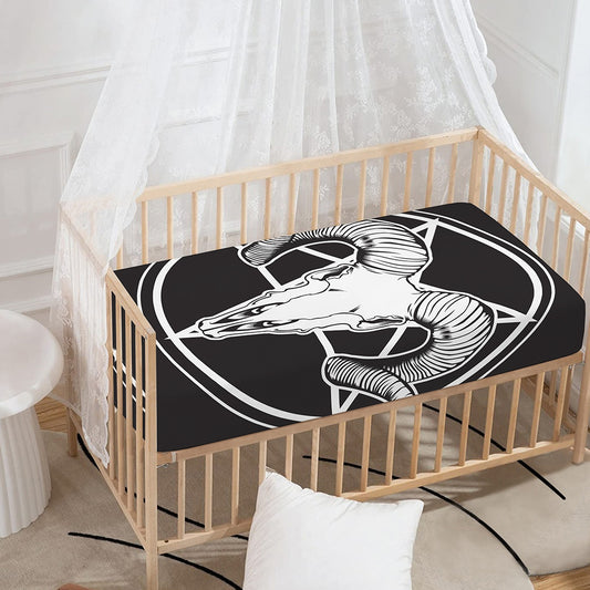 Satan Goat Skull Pentagram Print Baby Crib Sheet