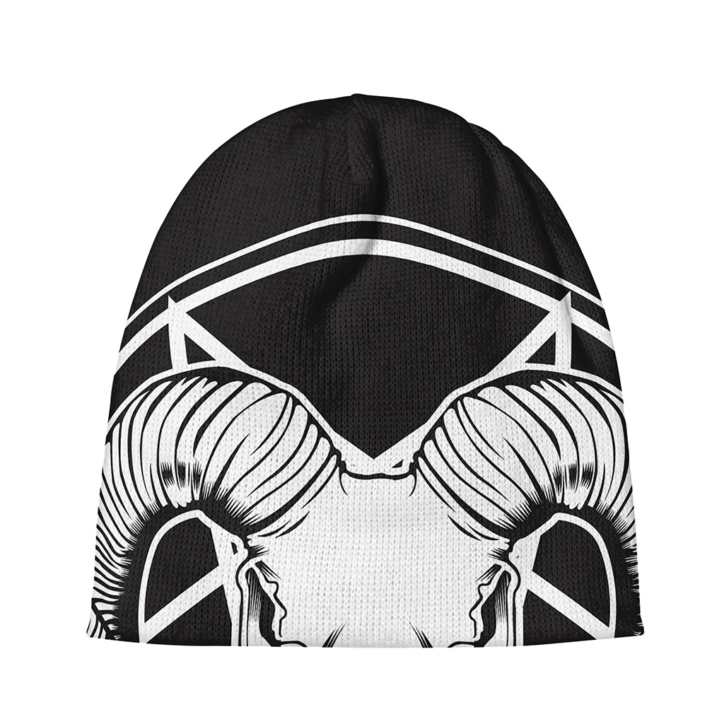 Satan Goat Skull Pentagram Print Beanie