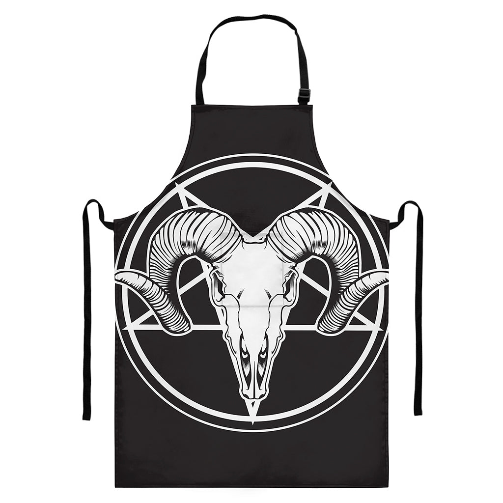 Satan Goat Skull Pentagram Print Bib Apron With Pocket