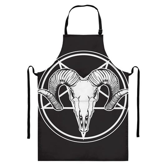 Satan Goat Skull Pentagram Print Bib Apron With Pocket