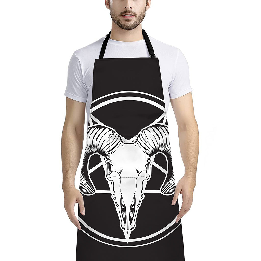 Satan Goat Skull Pentagram Print Bib Apron With Pocket