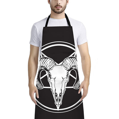 Satan Goat Skull Pentagram Print Bib Apron With Pocket
