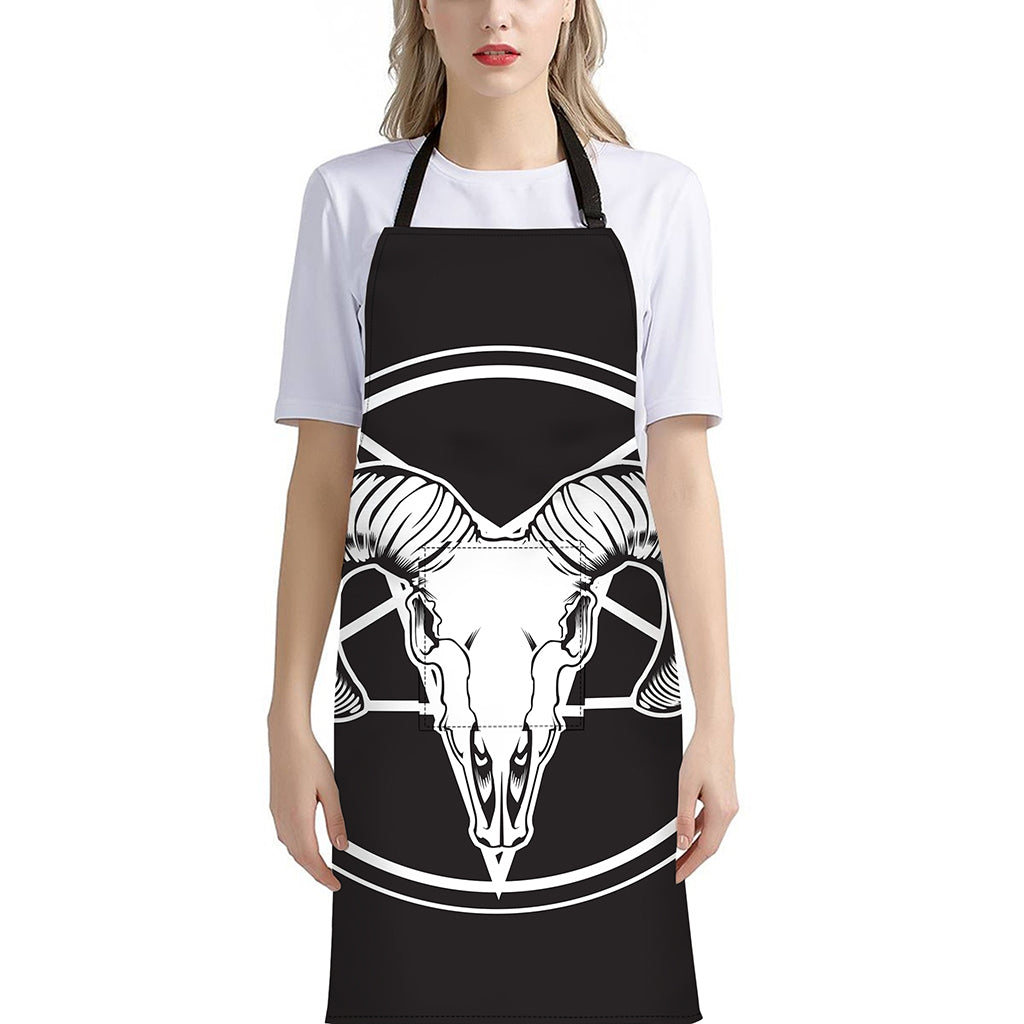 Satan Goat Skull Pentagram Print Bib Apron With Pocket