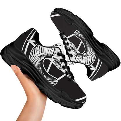 Satan Goat Skull Pentagram Print Black Chunky Shoes