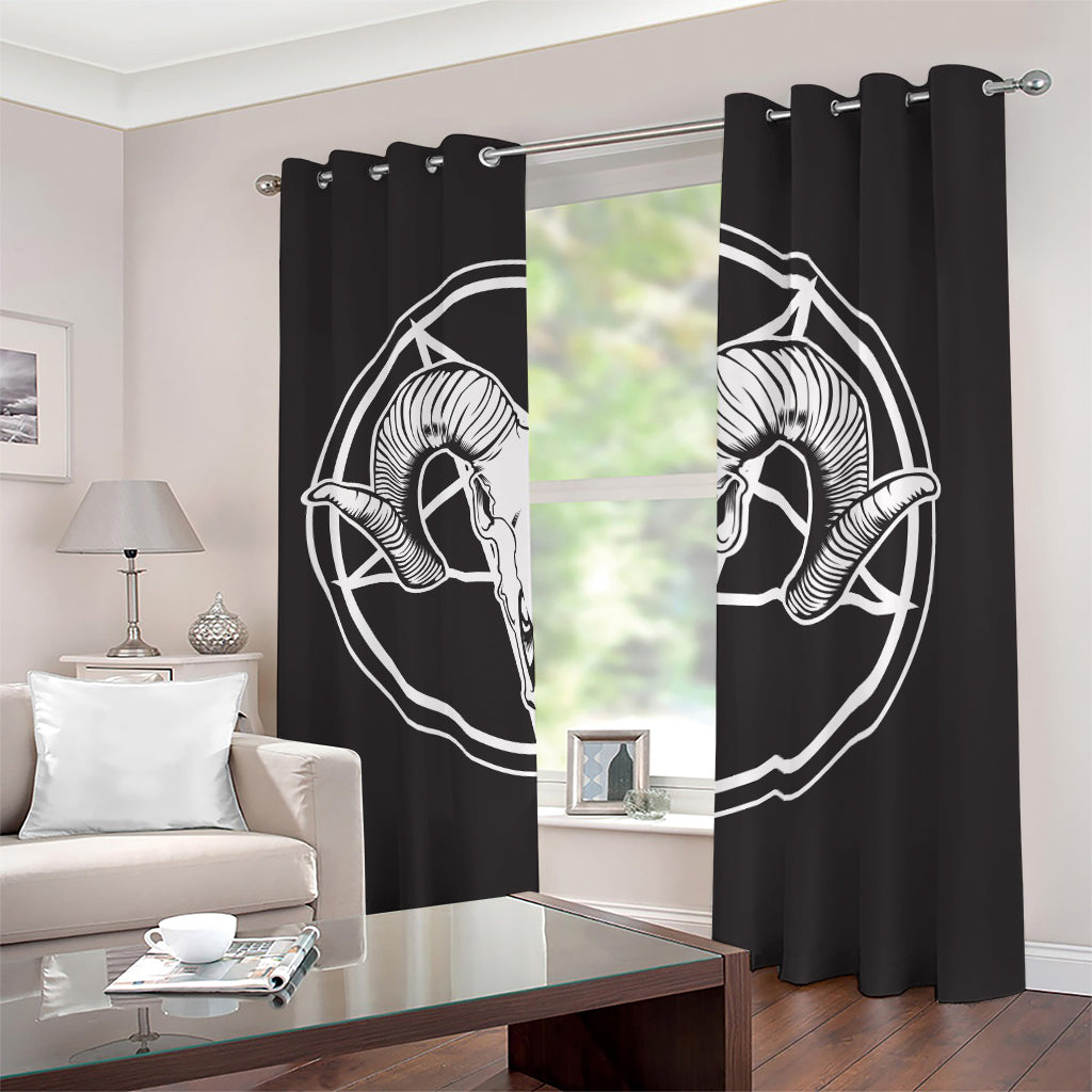 Satan Goat Skull Pentagram Print Blackout Grommet Curtains