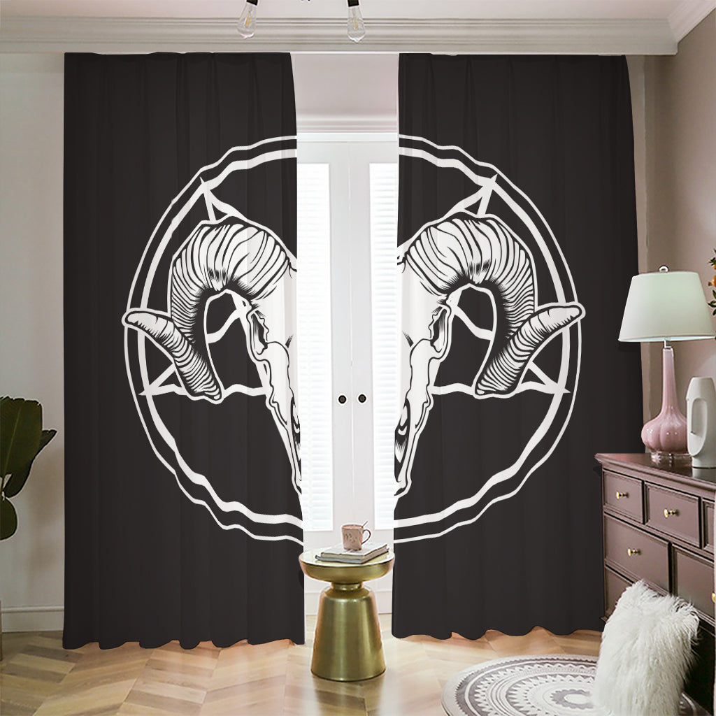 Satan Goat Skull Pentagram Print Blackout Pencil Pleat Curtains