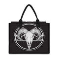 Satan Goat Skull Pentagram Print Canvas Tote Bag