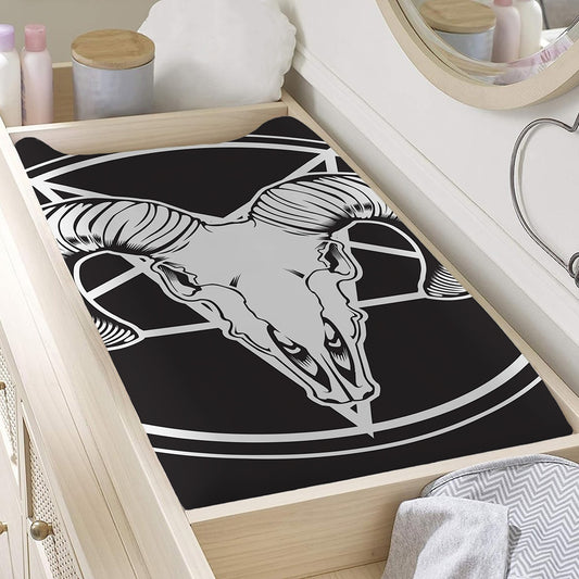 Satan Goat Skull Pentagram Print Changing Pad Cover
