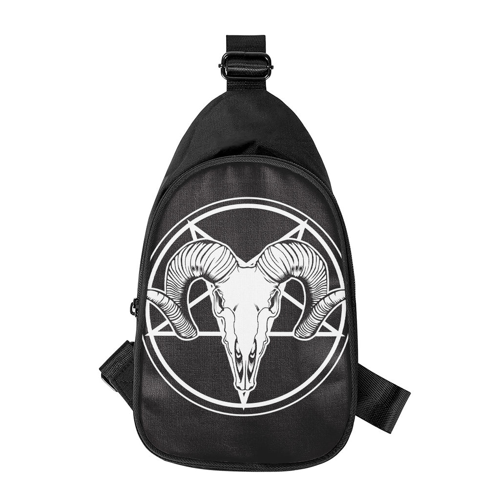 Satan Goat Skull Pentagram Print Chest Bag