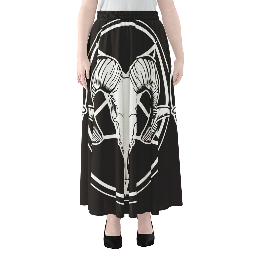 Satan Goat Skull Pentagram Print Chiffon Maxi Skirt