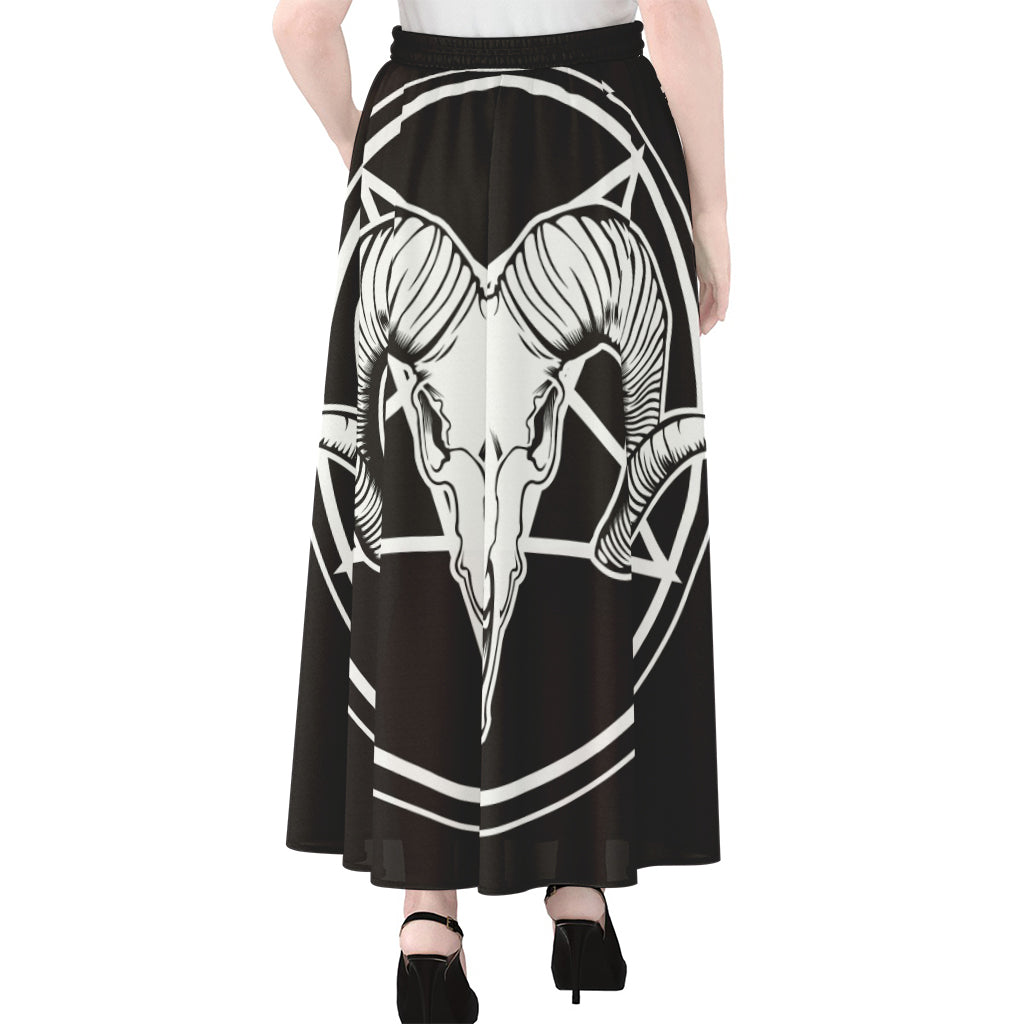 Satan Goat Skull Pentagram Print Chiffon Maxi Skirt