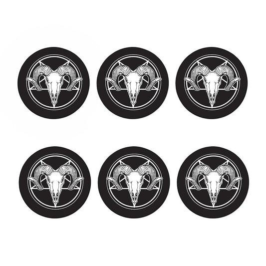 Satan Goat Skull Pentagram Print Coaster Set