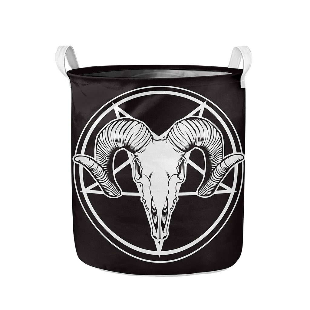 Satan Goat Skull Pentagram Print Collapsible Laundry Basket