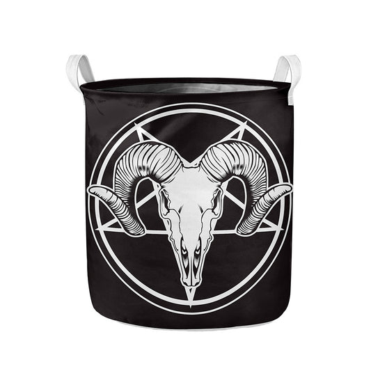 Satan Goat Skull Pentagram Print Collapsible Laundry Basket
