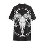 Satan Goat Skull Pentagram Print Cotton Hawaiian Shirt