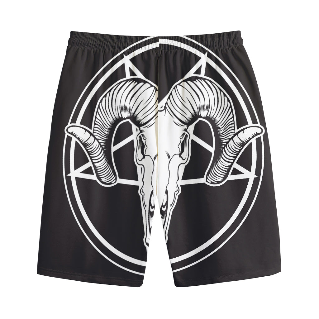 Satan Goat Skull Pentagram Print Cotton Shorts