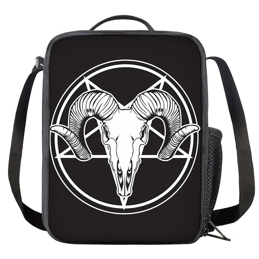 Satan Goat Skull Pentagram Print Crossbody Lunch Bag