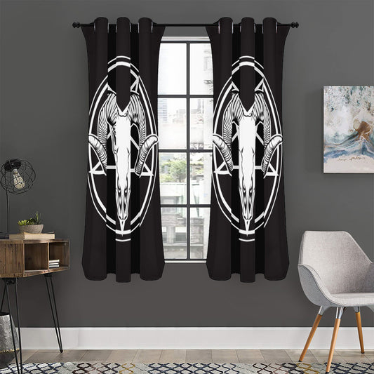Satan Goat Skull Pentagram Print Curtain